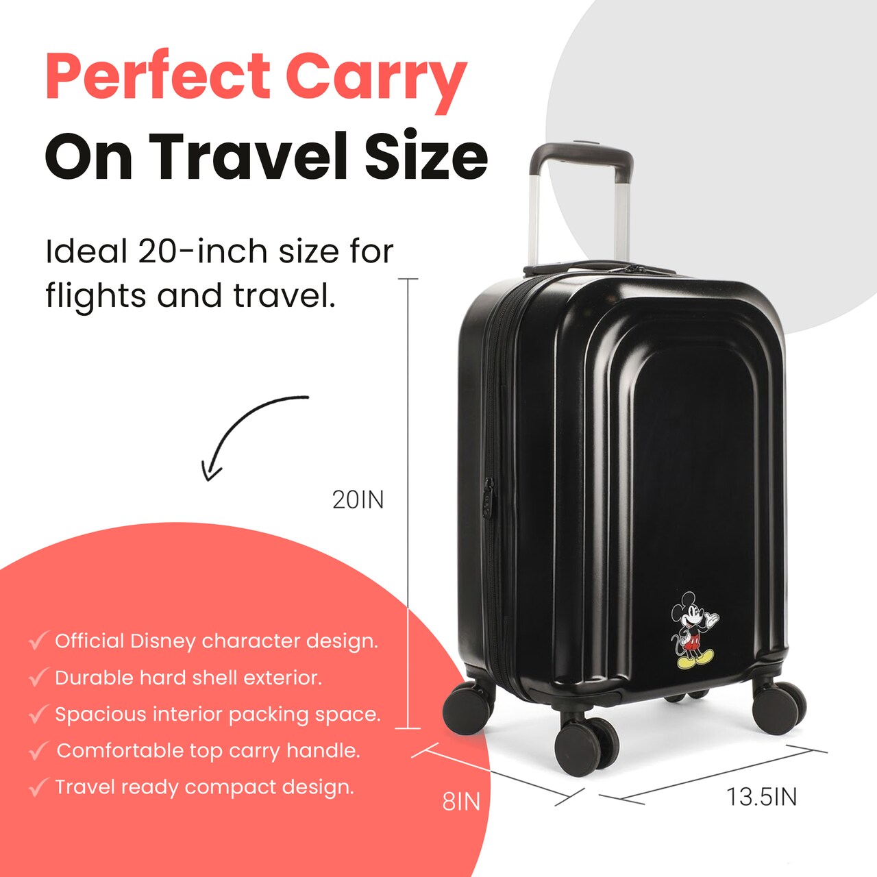 Disney Mickey Mouse Peeking Mickey 20" 4-Wheel Roling Luggage